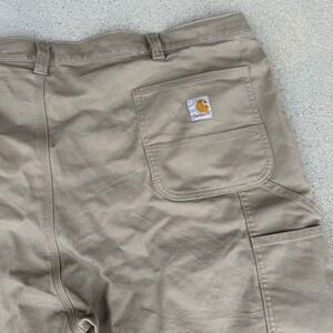 Carhartt Mens Relaxed Fit Carpenter Pants Tan Khaki 46x30 Cut Hem Distressed